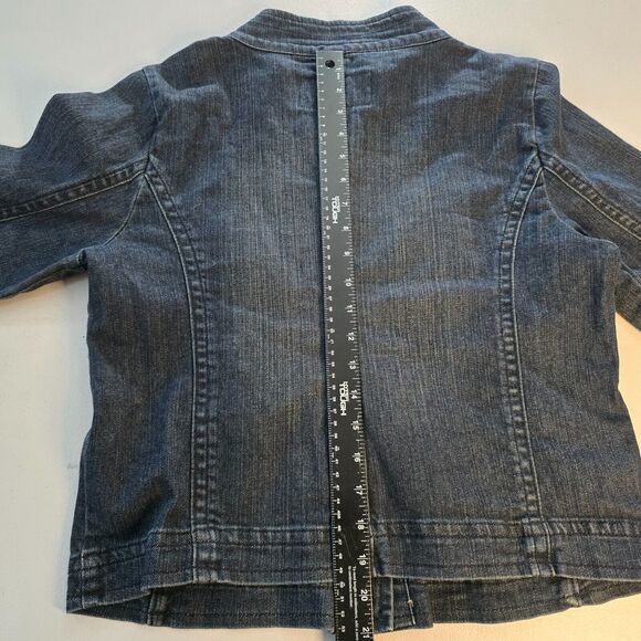 Levi's Jean Jacket Women's Large Mock Neck Button Dk Wash Blue Strauss Signature - Picture 8 of 16